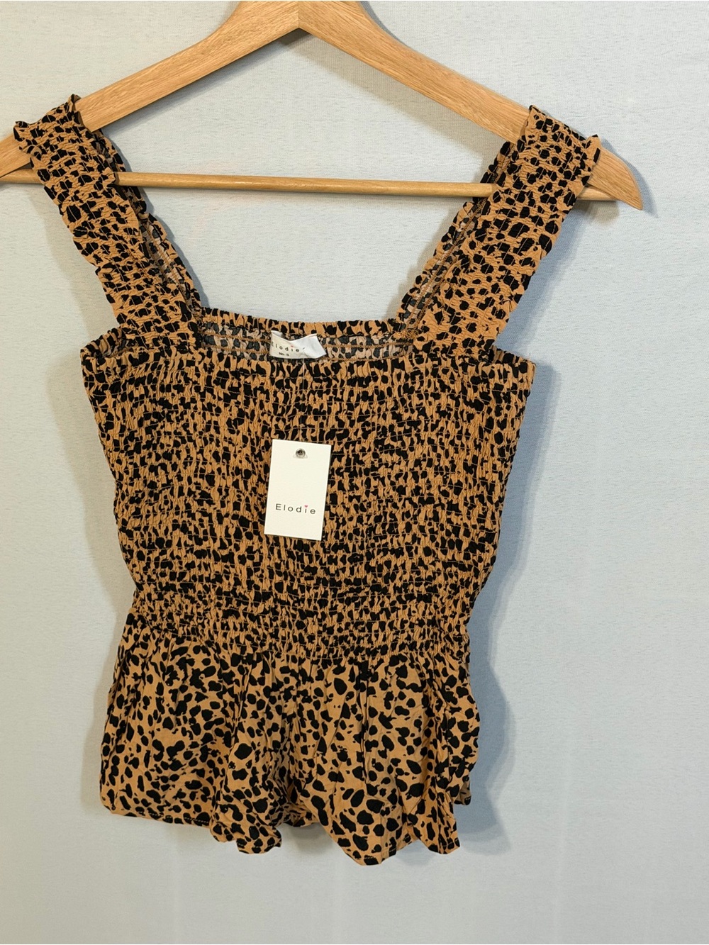 Elodie Smocked Peplum Tank Top Women’s Small Leopard Print NWT